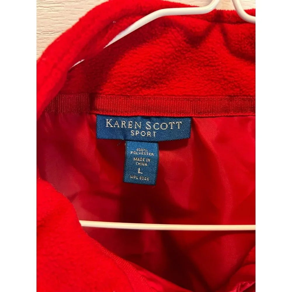Karen Scott Sport Red Quilted And Fleece Full Button Up Jacket Large - Picture 2 of 5